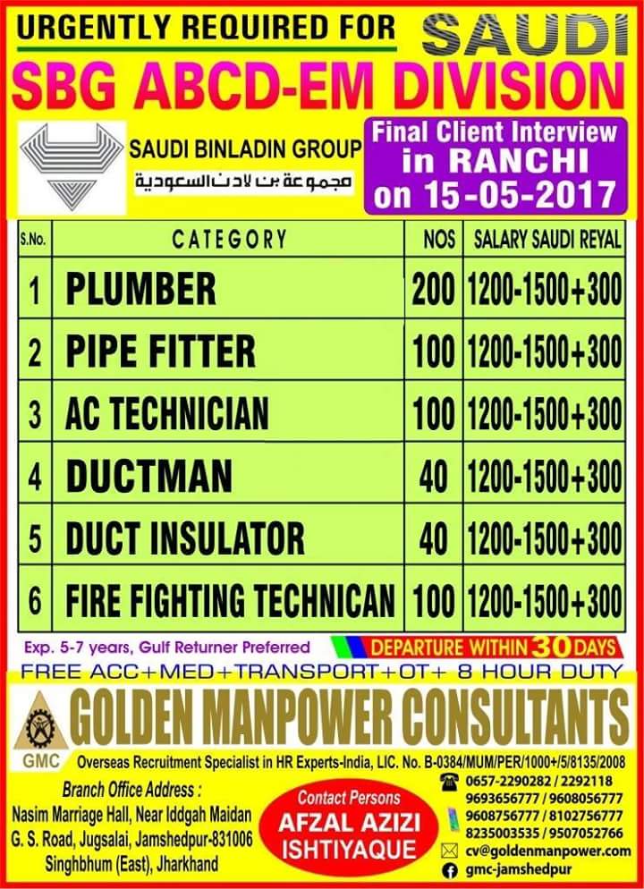 THIS WEEK SAUDI ARABIA JOBS September 9, 2019 JOBS AT GULF Walkin