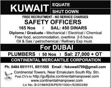 SAFETY OFFICER JOBS IN GULF | Abroad| Dubai | Qatar September 12, 2019