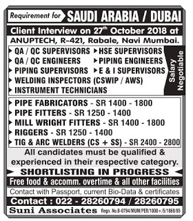 RECRUITMENT FOR A REPUTED COMPANY IN SAUDI ARABIA & DUBAI