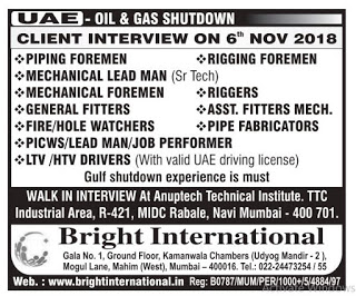 OIL & GAS SHUTDOWN RECRUITMENT TO UAE