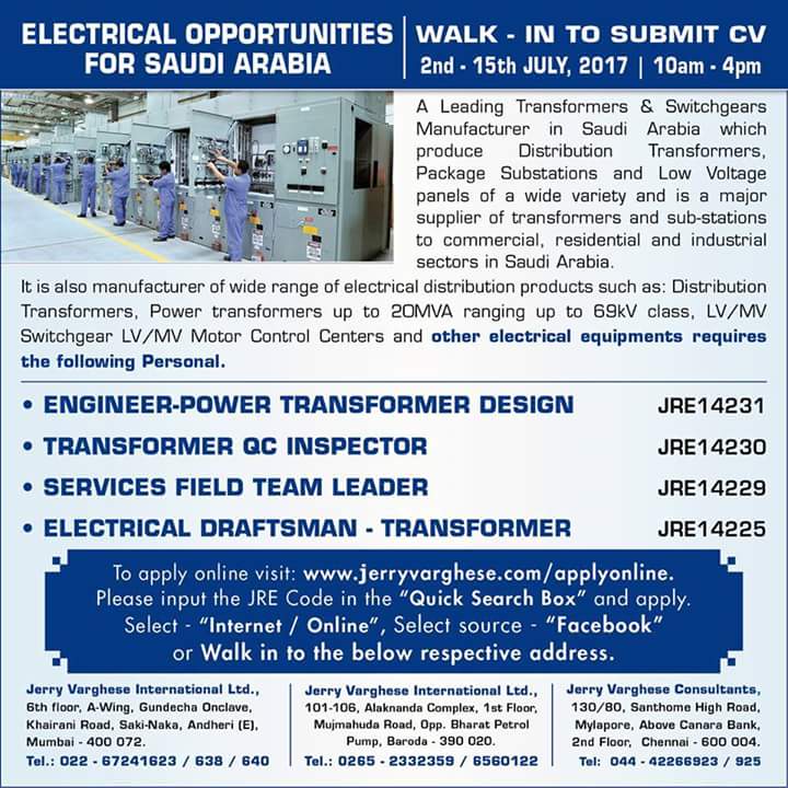 DIPLOMA IN ELECTRICAL ENGINEER JOBS IN MUMBAI AT GULF