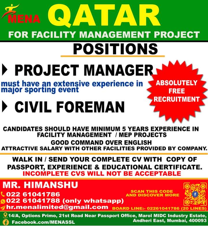 URGENTLY REQUIRED FOR QATAR