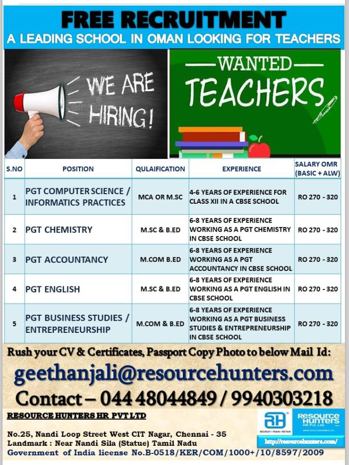 URGENTLY REQUIRED FOR OMAN