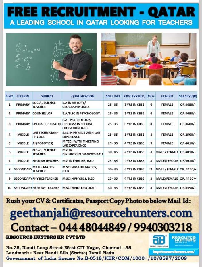 URGENTLY REQUIRED FOR QATAR