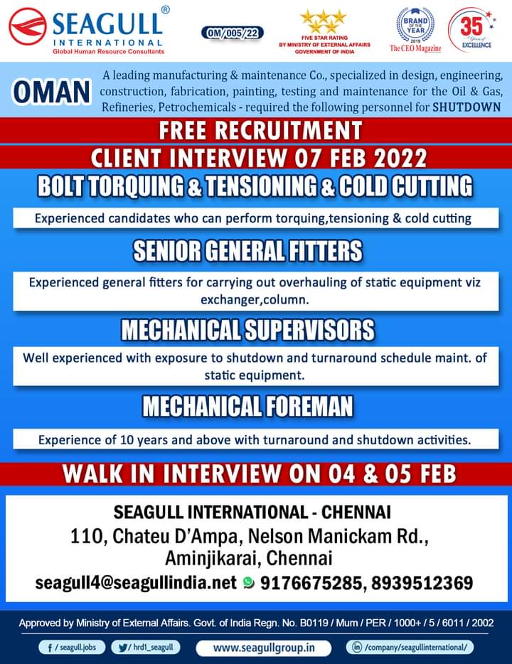 URGENTLY REQUIRED FOR OMAN