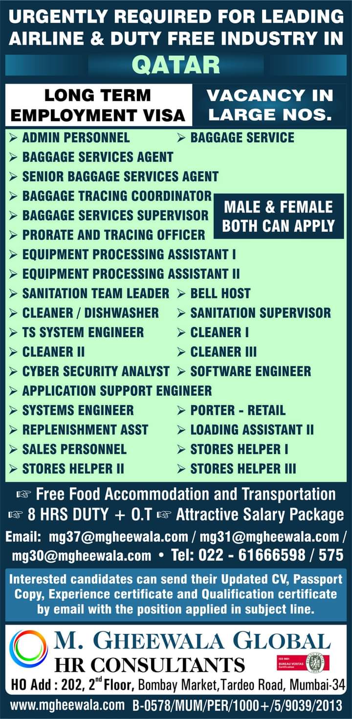 URGENTLY REQUIRED FOR QATAR