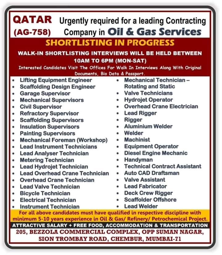 URGENTLY REQUIRED FOR QATAR