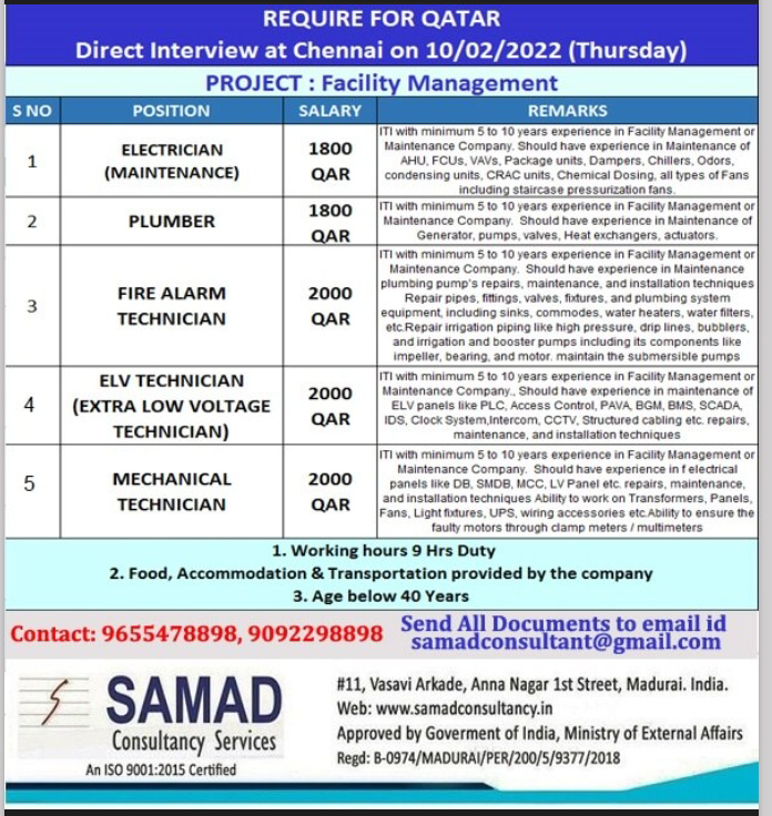 URGENTLY REQUIRED FOR QATAR