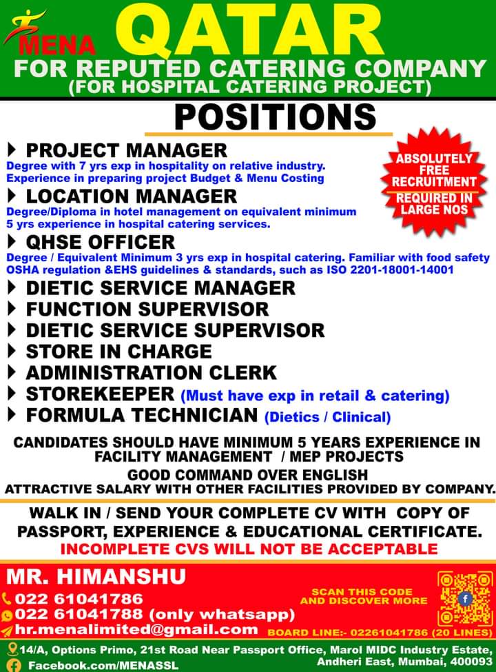 URGENTLY REQUIRED FOR QATAR