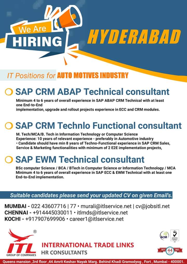 URGENTLY REQUIRED FOR HYDERABAD