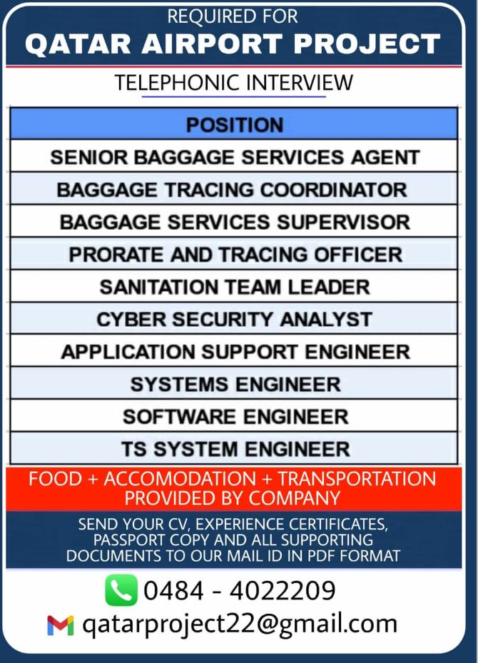 URGENTLY REQUIRED FOR QATAR