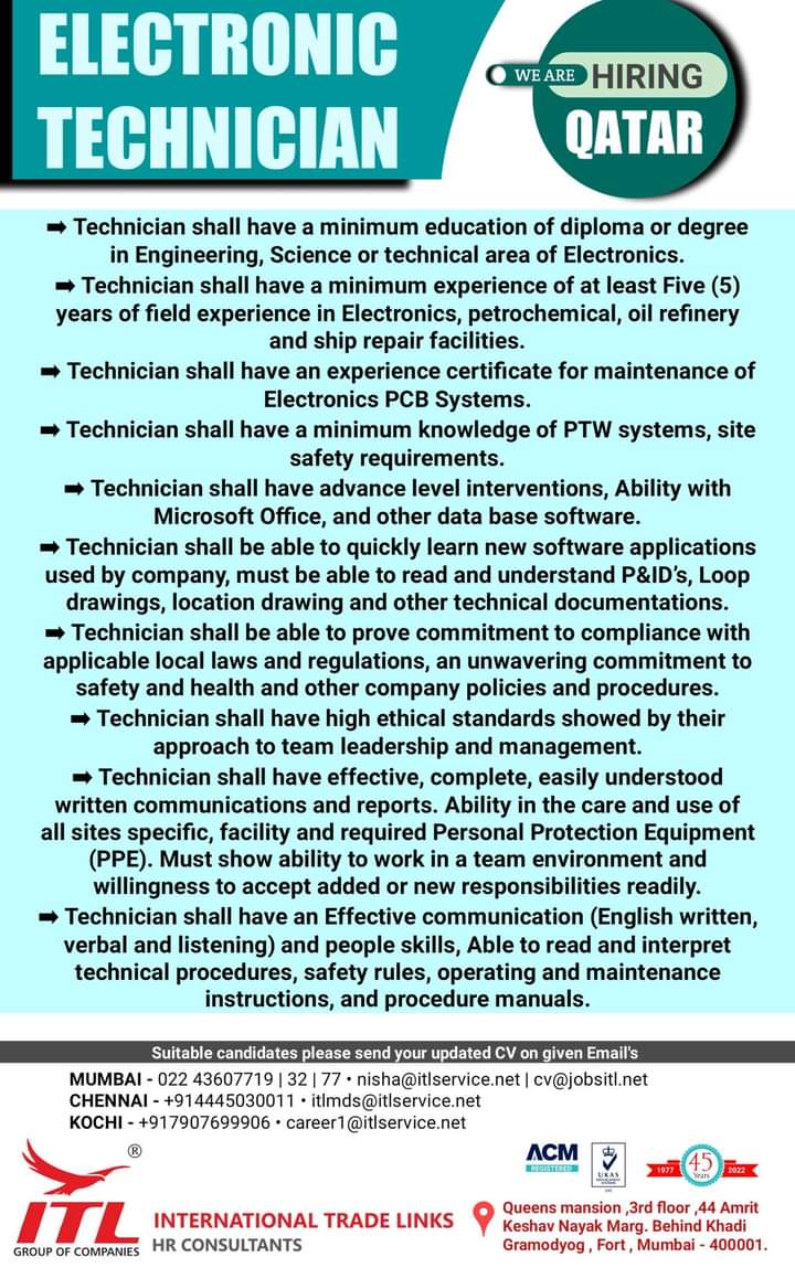 URGENTLY REQUIRED FOR QATAR