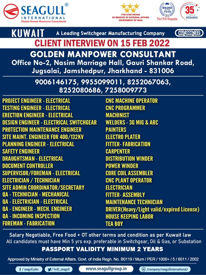 URGENTLY REQUIRED FOR KUWAIT