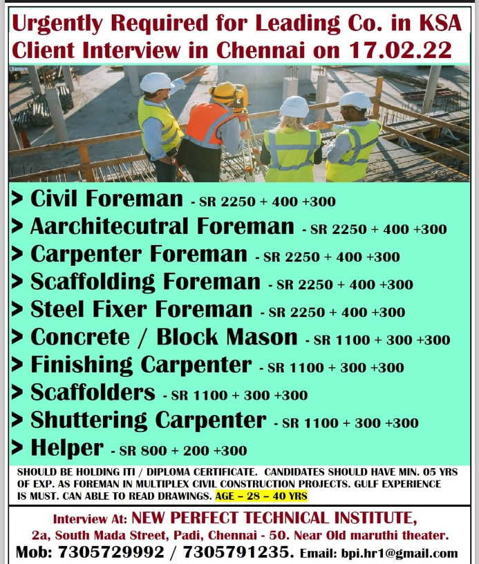 URGENTLY REQUIRED FOR KSA