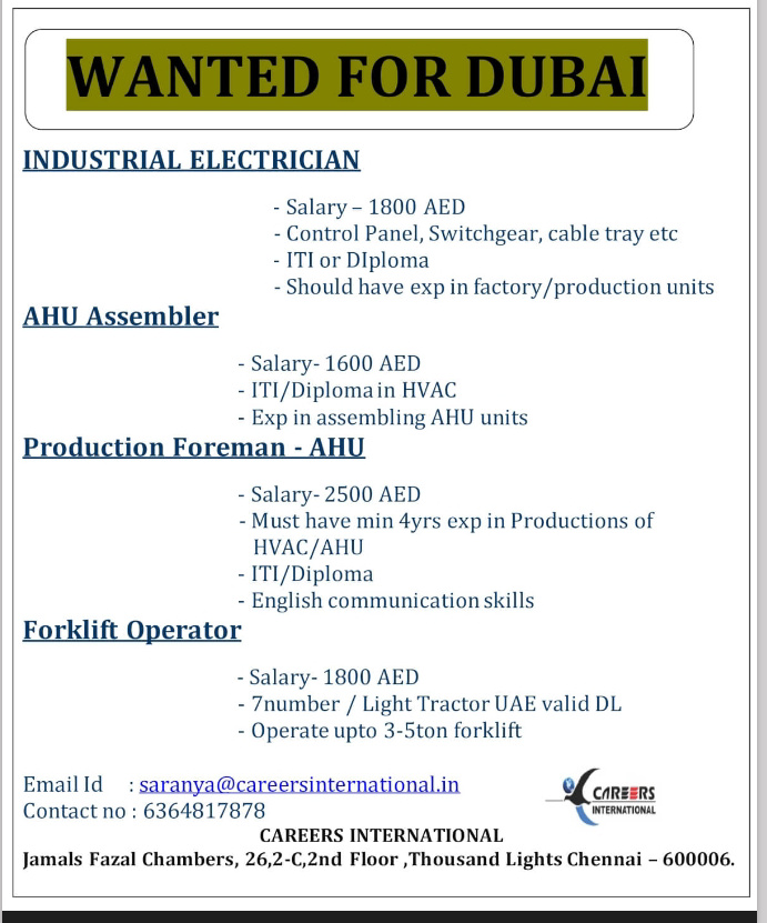 URGENTLY REQUIRED FOR DUBAI