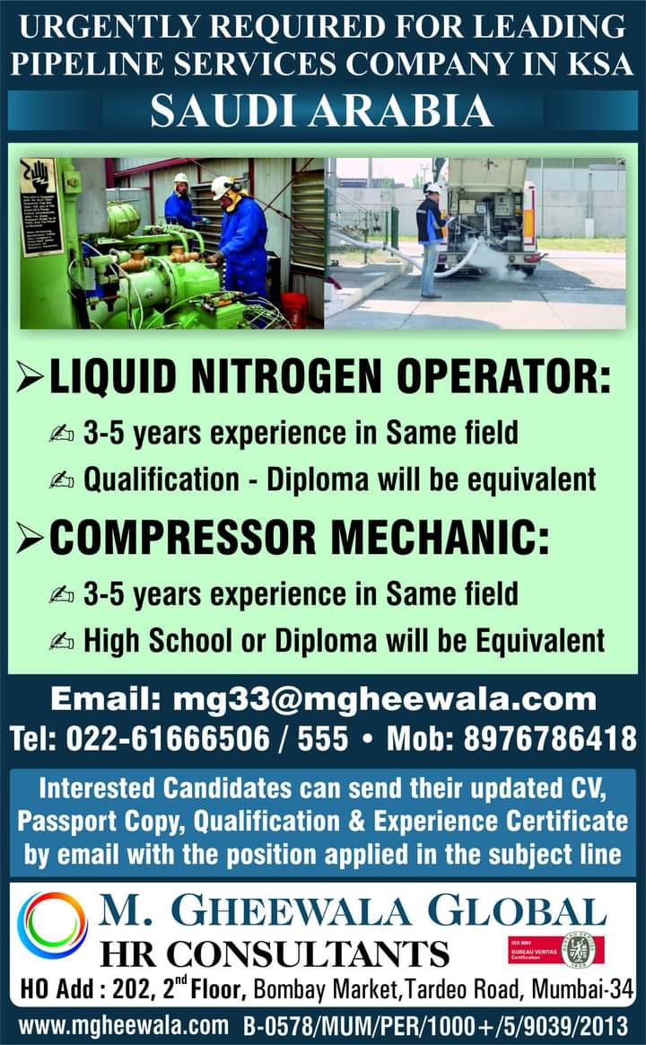 URGENTLY REQUIRED FOR SAUDI ARABIA