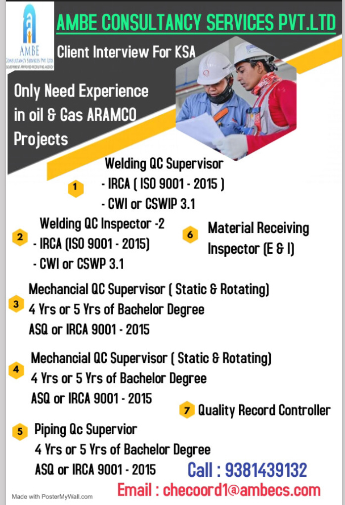 URGENTLY REQUIRED FOR KSA