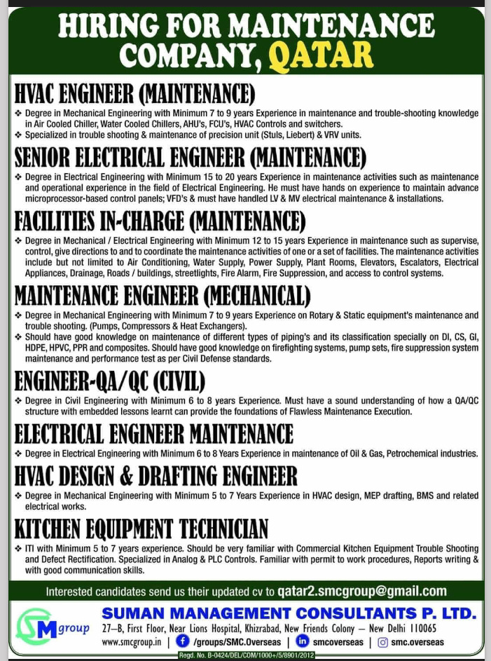 URGENTLY REQUIRED FOR QATAR