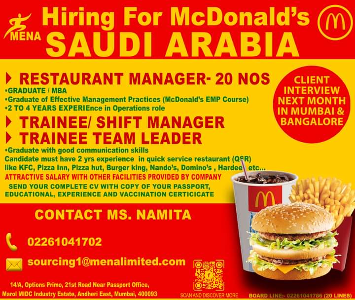 URGENTLY REQUIRED FOR SAUDI ARABIA