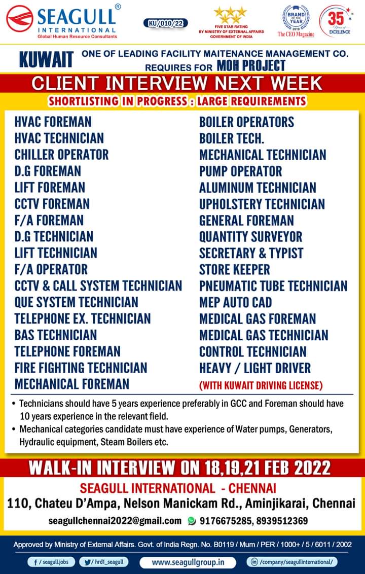 URGENTLY REQUIRED FOR KUWAIT