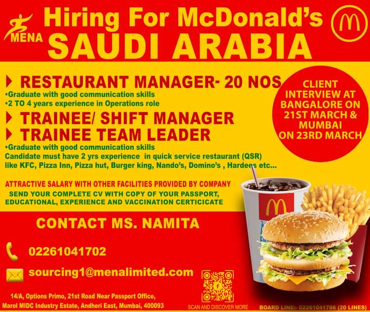 URGENTLY REQUIRED FOR SAUDI ARABIA