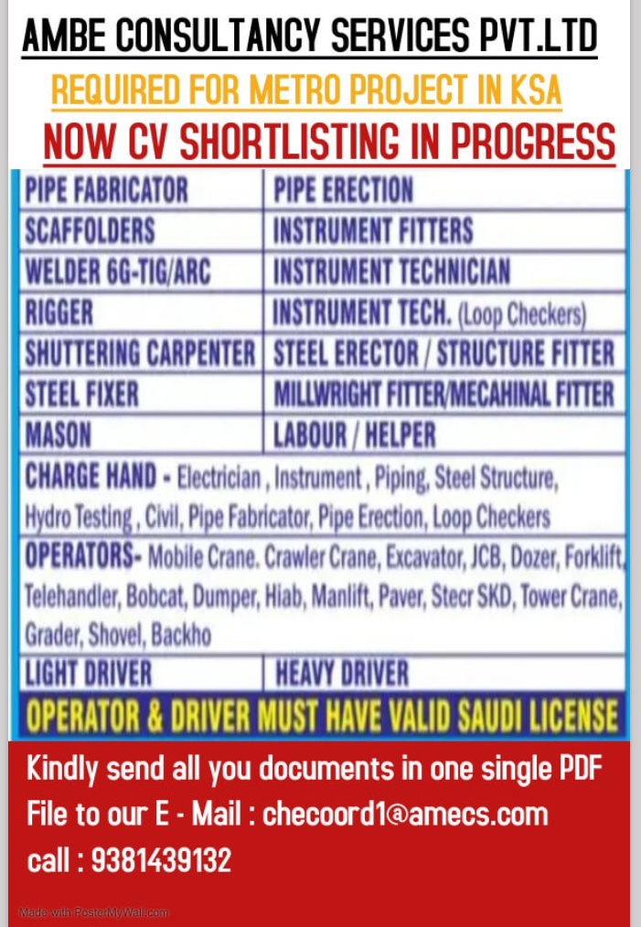 URGENTLY REQUIRED FOR KSA