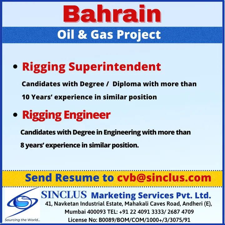 URGENTLY REQUIRED FOR BAHRAIN