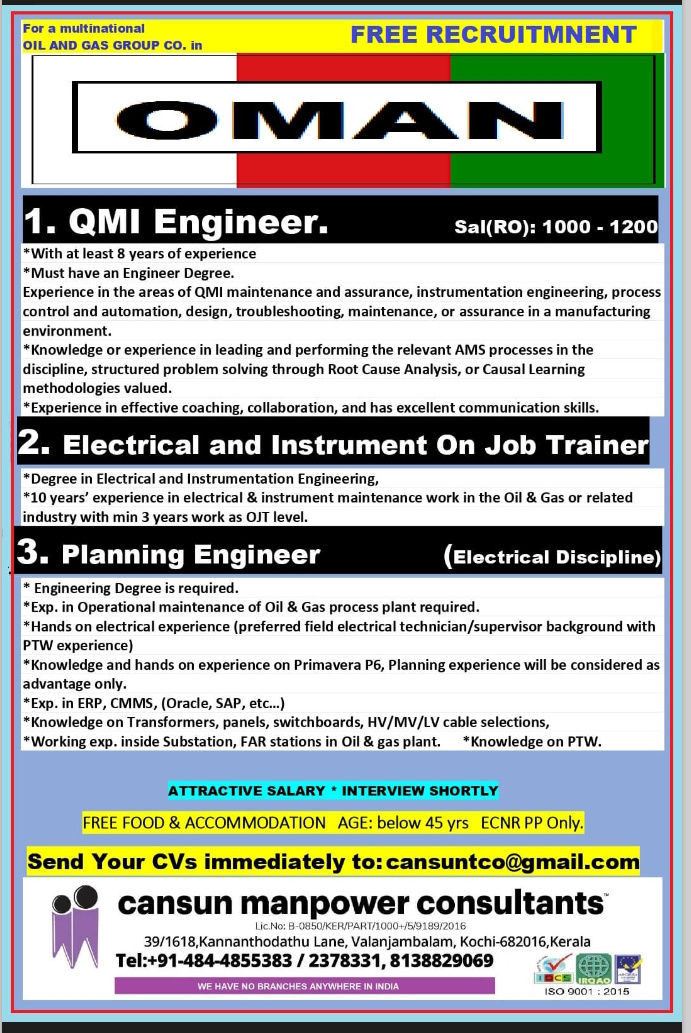 URGENTLY REQUIRED FOR OMAN