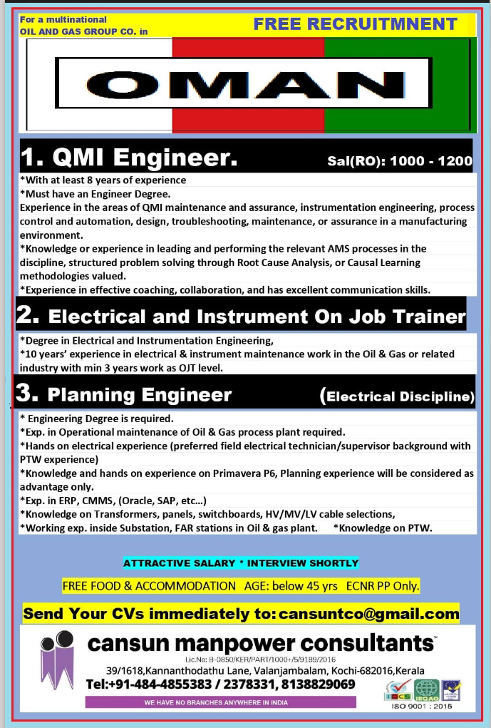 URGENTLY REQUIRED FOR OMAN
