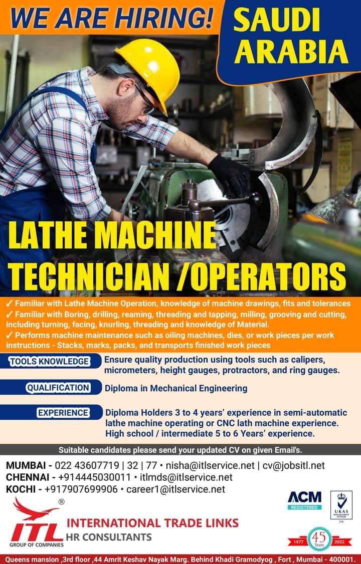 URGENTLY REQUIRED FOR SAUDI ARABIA