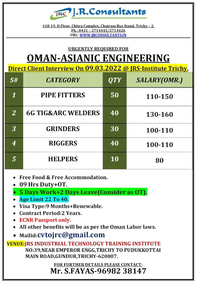 URGENTLY REQUIRED FOR OMAN
