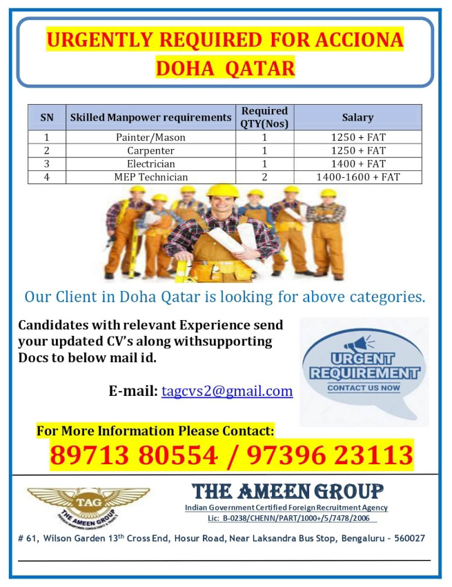 URGENTLY REQUIRED FOR QATAR