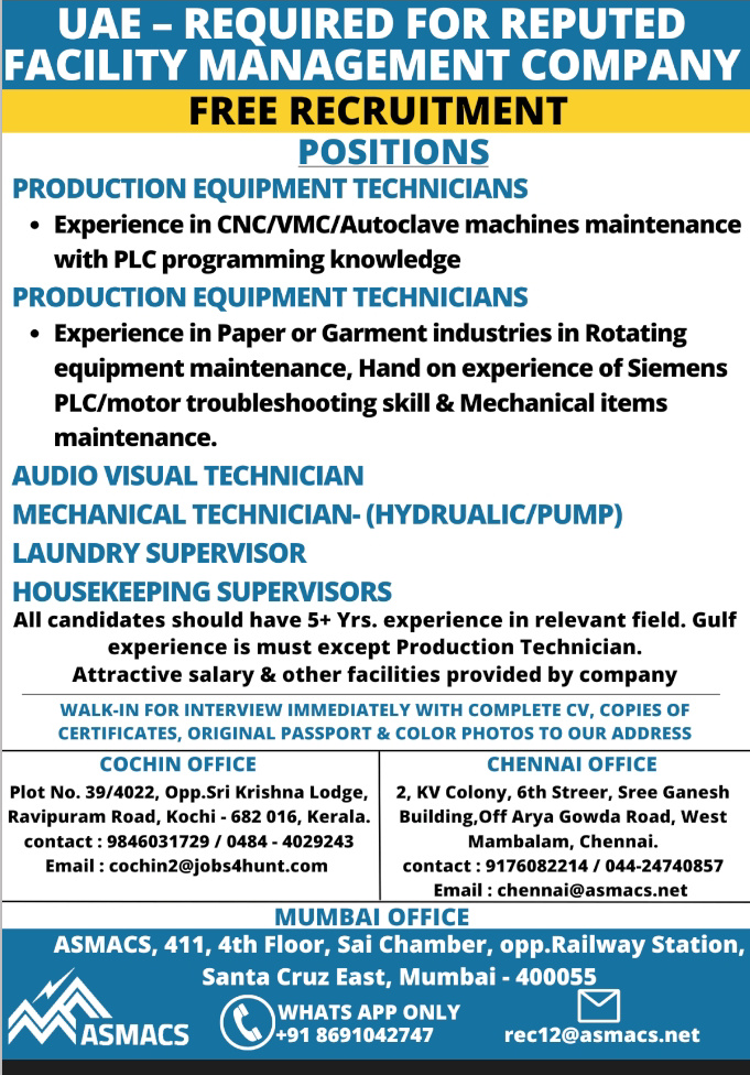 URGENTLY REQUIRED FOR UAE