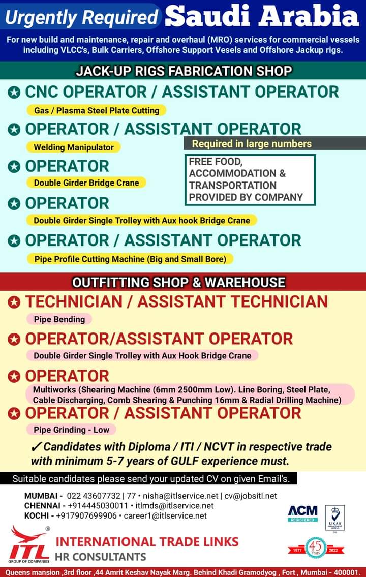 URGENTLY REQUIRED FOR SAUDI ARABIA