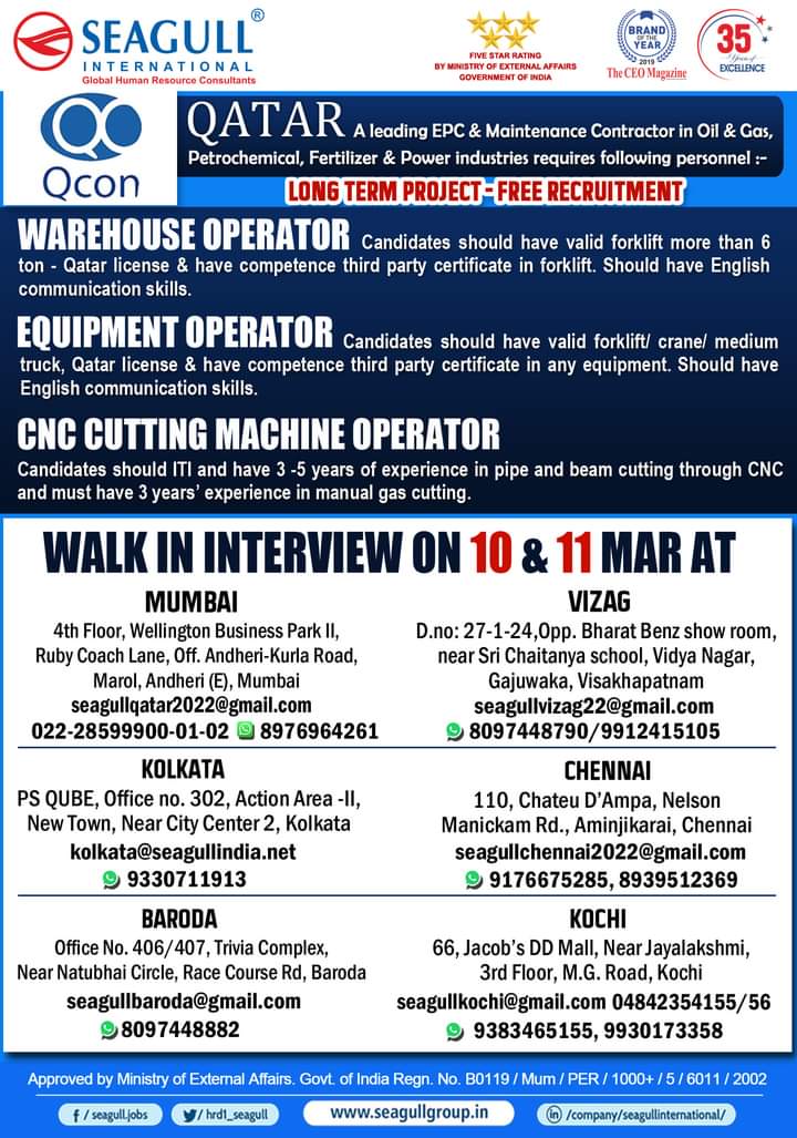 URGENTLY REQUIRED FOR QATAR