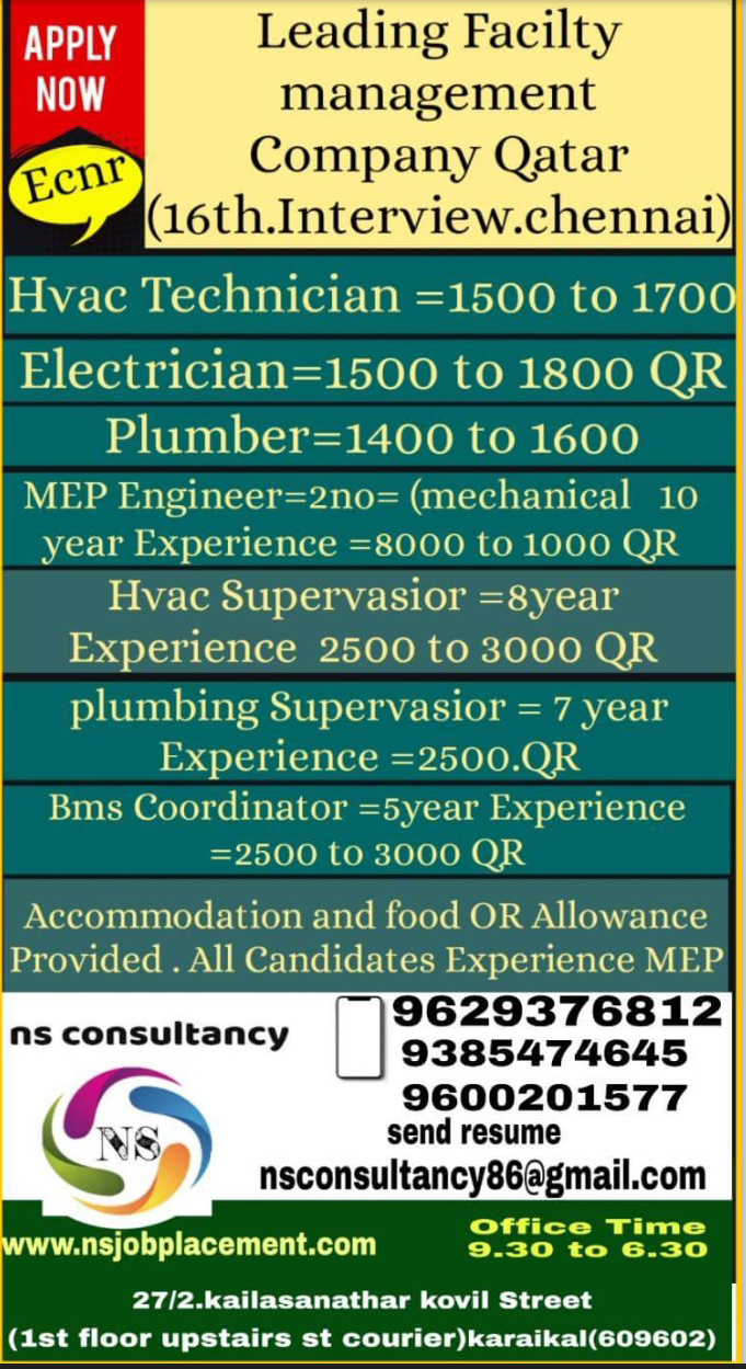 URGENTLY REQUIRED FOR QATAR