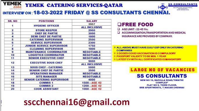 URGENTLY REQUIRED FOR QATAR