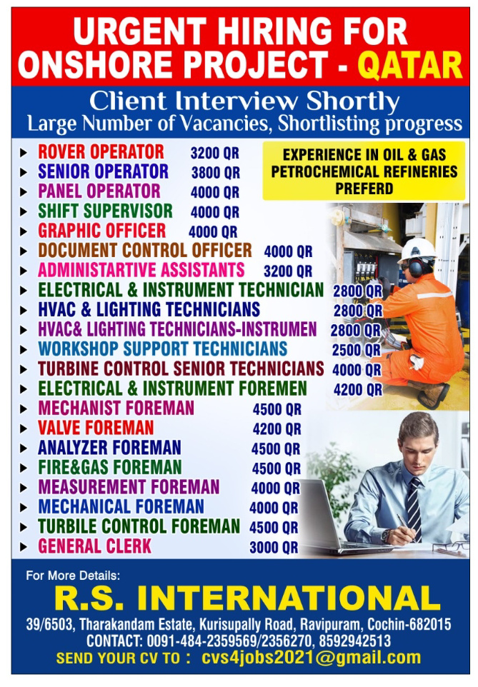 URGENTLY REQUIRED FOR QATAR