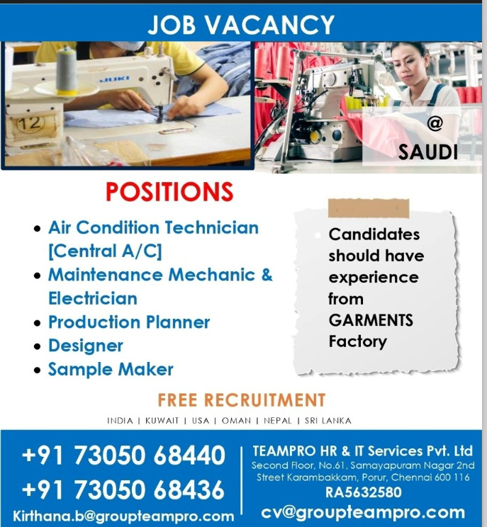 URGENTLY REQUIRED FOR SAUDI