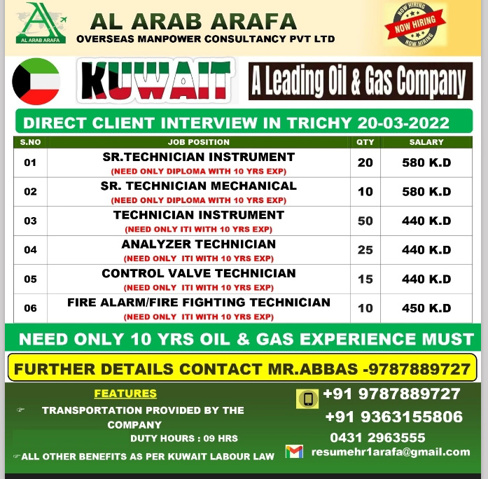 URGENTLY REQUIRED FOR KUWAIT