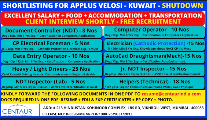 URGENTLY REQUIRED FOR KUWAIT