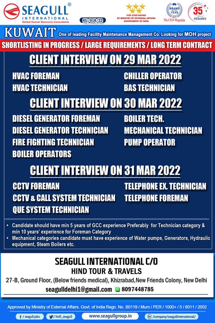 URGENTLY REQUIRED FOR KUWAIT