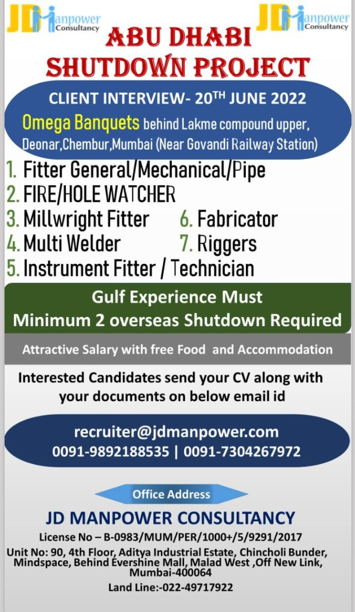 URGENTLY REQUIRED FOR ABUDHABI