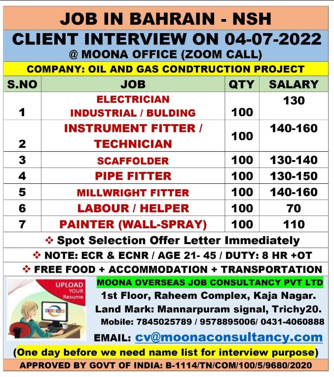 URGENT REQUIREMENT FOR BAHRAIN