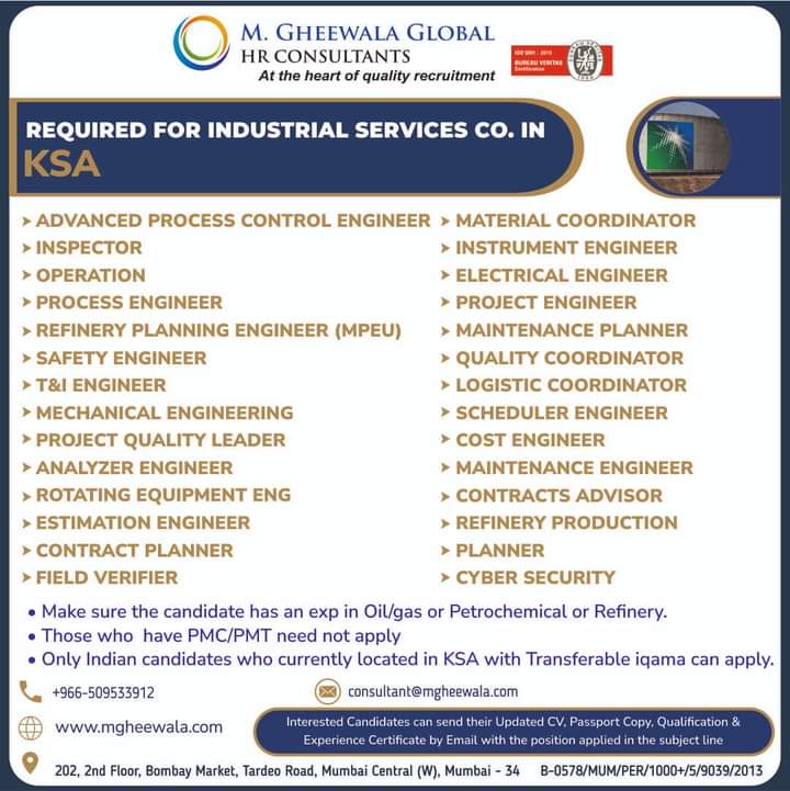 REQUIRED FOR INDUSTRIAL SERVICES COMPANY IN KSA