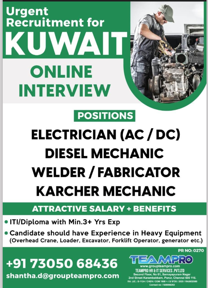 URGENT REQUIREMENT FOR KUWAIT