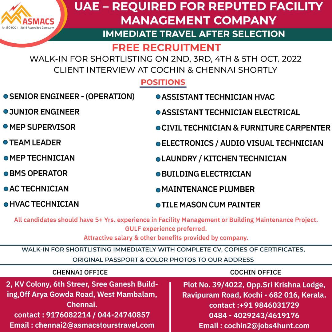 REQUIRED FOR REPUTED COMPANY IN UAE