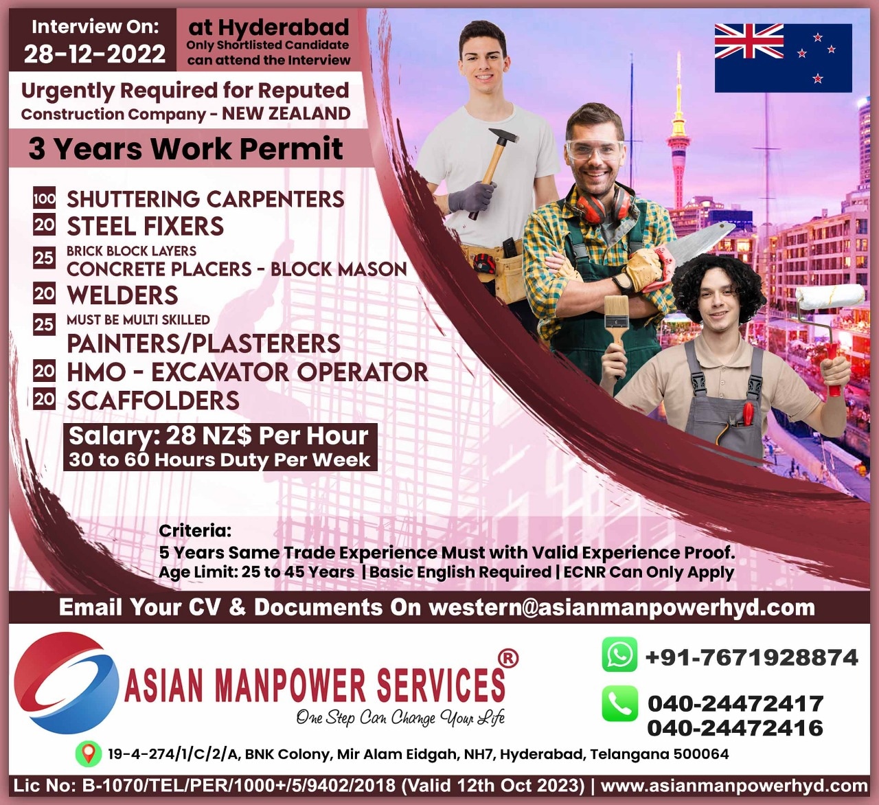 New Zealand Work Permit visa for indians - Asian Manpower Services