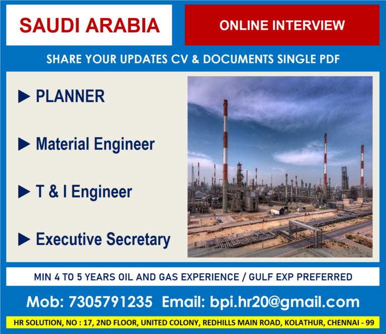 urgently required for a leading co. in saudi arabia – JOBSATGULF 2023