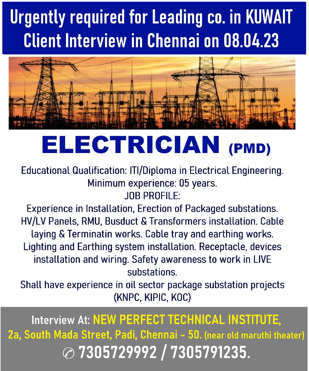 electrician client intervoew add kuwait 8th april